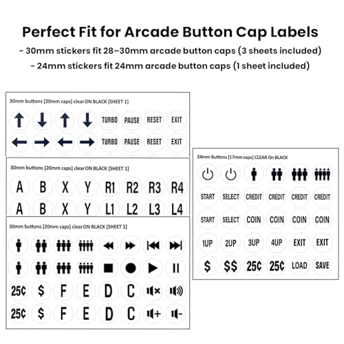 30mm and 24mm White Arcade Button Controller Decals with Die-Cut, High-Visibility Symbols, for DIY Arcade Decals in Two-Player Game Setups(Style 2) - color: White Game Button Stickers* 4pcs