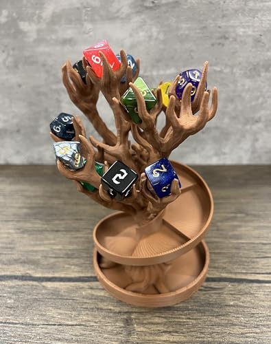 MunnyGrubbers - Tree Goddess Dice Tower - (Random 7PCS D20 Dice Set Included) - No Paint Odorless Plastic - Tabletop Roleplaying Game - Dice Roller - Dungeons and Dragons - DND - D&D - (Brown)