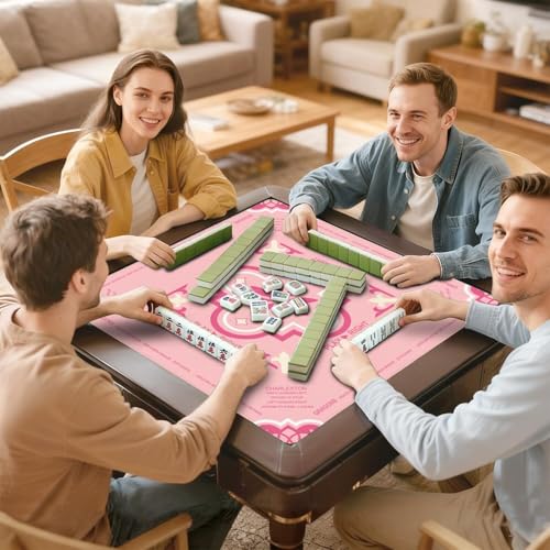 Pink Mahjong Mat with Rules, 31.5*31.5in Anti Slip American Mahjong Mat for Table, Noise Reduction, Neoprene Mah jongg Mats with Carrying Bag & 3 Dices, Mahjong Supplies Gift, Board Tile Games Mats - color: Pink02