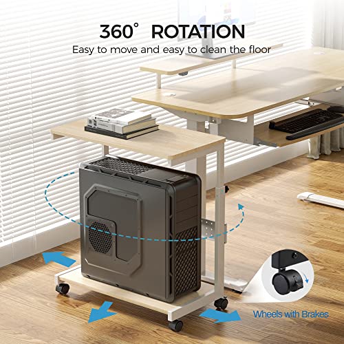 EUREKA ERGONOMIC PC Stand Computer Cart, Height Adjustable Tower Stand 2-Tier Suit for ATX Case Printer, Metal Rolling Cart on Wheels for Gaming Home Office, Maple - color: Maple