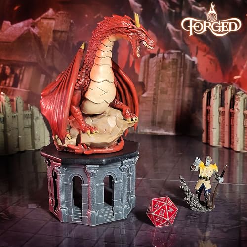 Forged Dice Co. Dragon Dice Jail - D&D Dice Holder and Storage Box with Removable Collectors Dragon Miniature - Fits Up to 2 Standard Polyhedral RPG Sets - Red - color: Red Dragon Dice Jail