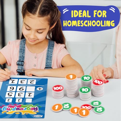 Aizweb Magnetic Regrouping Base Ten Place Value Chart,Addition and Subtraction Math Manipulatives,Dry Erase Board for 1st 2nd 3rd Grade Classroom Must Haves,Hands On Regrouping Math Games for Kids