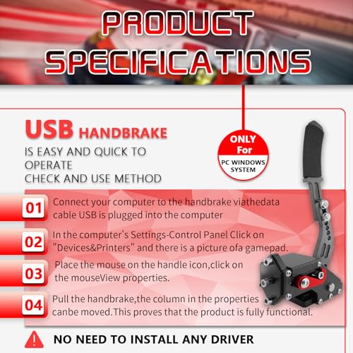 16-Bit PC USB Handbrake for Racing game Compatible with Logitech G27/G29/G920 T500 T300, Brake Analog Performance Handbrake for Simulated Racing Games(only to PC games)