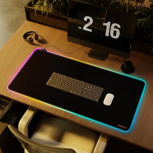 ZORESYN RGB Gaming Mouse Pad - 39.4"x19.7" Large Mousepad with Led Light, Keyboard Pad Gaming Accessories for Desk, Non-Slip Rubber Base Big Mouse Mat for Gamer,Black - size: 39.4L x 19.7W inches