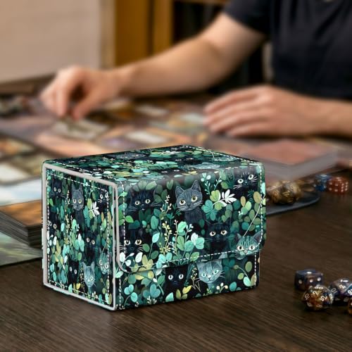 Card Deck Box for MTG Trading Cards with Magnetic Closure,Premium Card Storage Box Case Cover for TCG CCG Magic Cards,Cat Green Leaves - color: Cat Green Leaves