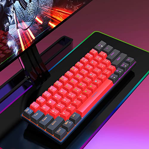 Snpurdiri 60% Wired Mechanical Gaming Keyboard (Black-Red, Blue Switches) | LED Backlit 60 Percent Gaming Keyboard for Windows Laptop PC Mac - color: Black Red/Blue Switch
