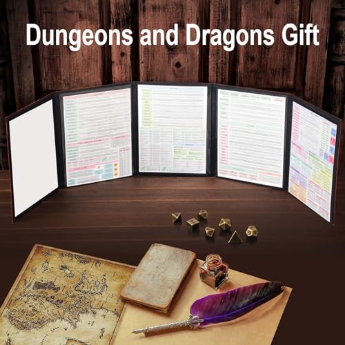 DND DM Screen 5e with 5 Panels, 3D Embossed Faux Leather Dungeon Master Screen with Clear GM Pockets, Dungeons and Dragons Accessories for DND Lovers