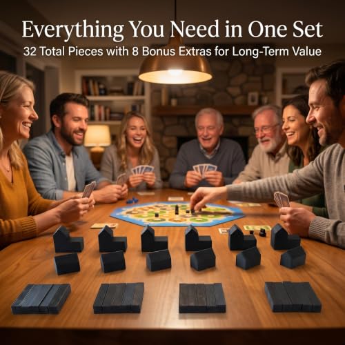 Replacement Pieces for Settlers of Catan – Roads, Settlements & Cities Set, Durable Game Tokens, Compatible with Catan Board Game Accessories, Game Pieces Plus Bonus Pieces (Black) - color: Black
