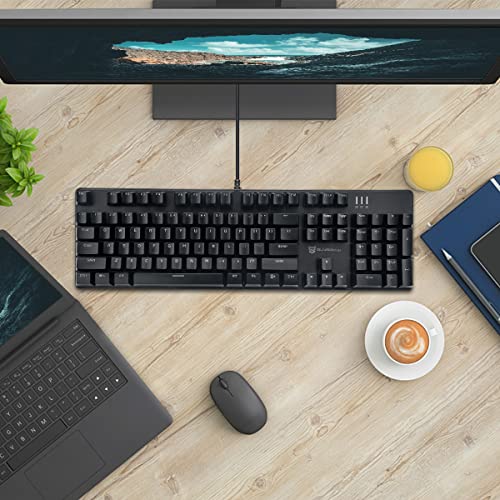 Merdia Brown Switch Black Full Size Mechanical Gaming Keyboard | 104 Keys US Layout Ice Blue Backlit Wired PC Gaming Keyboards | Hot Swappable LED Backlit Wired Mechanical Computer Keyboards - color: Brown Switch Black