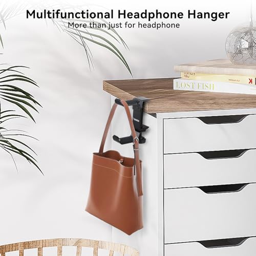 aceyoon Under Desk Headphone Hanger, 360 Degree Swivel Dual Stand, Aluminum Alloy Headset Stand for Desk,Headphone Hook for Gaming Headset,Bag, Black
