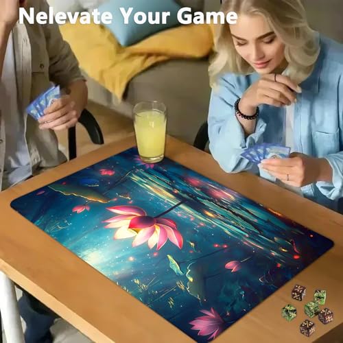for MTG Game Playmat - 24 x 14 inches with Dices and Storage Bags, Non-Slip Base for TCG and Board Game Card Mats, Trading Card Games Mat, Lotus Pond Night Scene Pattern Collectible Card Playmats - color: Jv-playmat-p7-1-d119