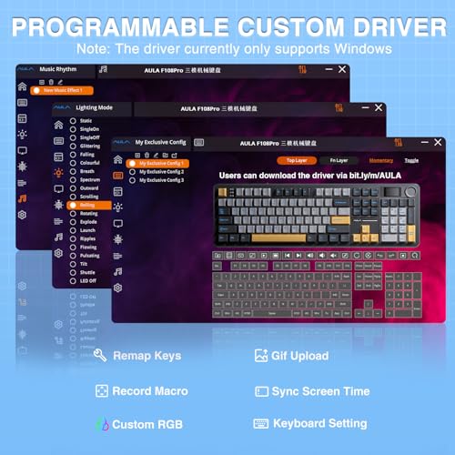 AULA F108 PRO - Wireless Mechanical Keyboard with Screen&Knob,Hot Swappable Gaming Keyboard with 8000mAh Battery,Pre-lubed Switches,RGB Backlit,PBT Keycaps Creamy Sounding Computer Keyboards,104 Keys - color: Gradient Blue