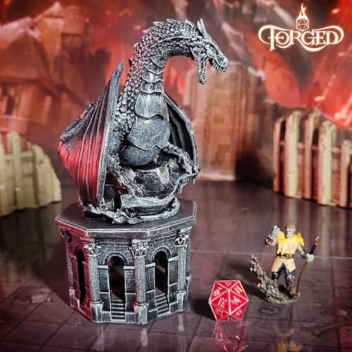 Forged Dice Co. Dragon Dice Jail - D&D Dice Holder and Storage Box with Removable Collectors Dragon Miniature - Fits Up to 2 Standard Polyhedral RPG Sets - Black - color: Black Dragon Dice Jail