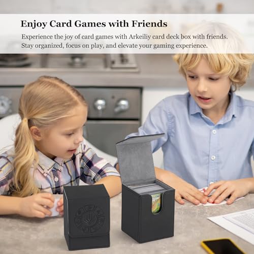 Arkeiliy Card Deck Box, 110+ Storage MTG Deck Box with 50 Pcs Card Sleeve, Collectible Trading Card Cases for Magic Commander and More (Black) - color: Black