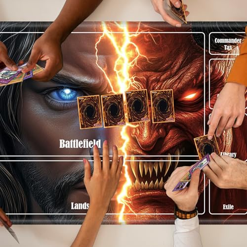 MTG Playmat with Zones, TCG Card Game Play Mat with Stitched Edges, Non-Slip Rubber Base Gaming Desk Mat, Smooth Surface 24 x 14 Inch, Jesus and the Devil - color: Jesus and the Devil, size: Zone 1