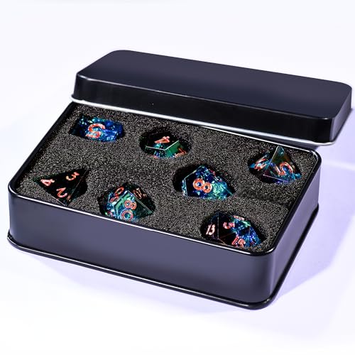 AUSTOR 7-Die DND Dice Set Handmade Sharp Edge Polyhedral Dice for Dungeons and Dragons D&D RPG MTG Table Games(Electroplating Black&Blue,Gold) - color: Electroplating Black&blue,gold