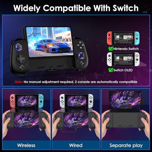 Moonag Switch Controllers Compatible with Nintendo Switch/OLED, Hall Effect One-Piece Controllers with 6-Axis Gyro, Motion Control, Wake-up, Dual Vibration, Turbo, 1000mAh Battery, Black - color: Black