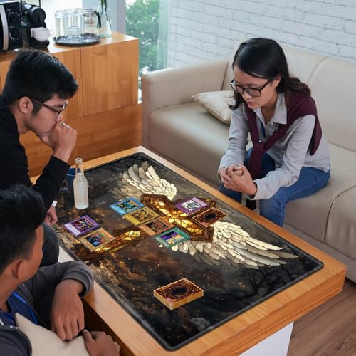MTG Playmat 24" x 14" with High Elastic Rubber Base Non-Slip Rubber HD Fade-Resistant Printing Durable TCG Gaming for Card Games Desk Mat & Mouse Pad, Angel Winged Stained Glass Cross - color: Angel Winged Stained Glass Cross, size: 24" x 14"