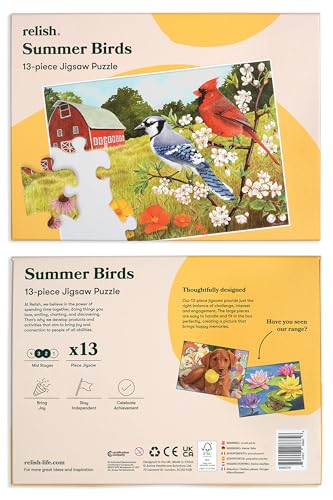 Relish Large Piece Puzzles for Seniors, 13 Piece Summer Birds Jigsaw Puzzle, Dementia Products for Elderly - style: Summer Birds