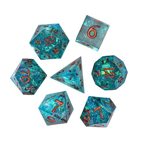 7PCS DND Dice Set,Handmade Sharp Edge Dice Set D&D RPG Polyhedral Die,for Dungeons and Dragons TTRPG Games Roleplaying Games Pathfinder,with Gift Box(Blue and Black) - color: Blue and Black