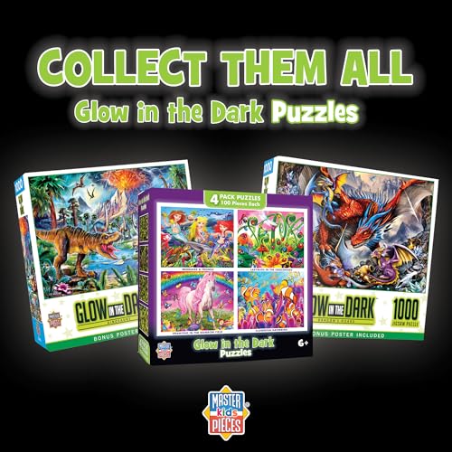 MasterPieces – Jigsaw Puzzle Set for Kids 6+ Years, 4-Pack of 100 Pieces, Educational and Fun Game, Blue Glow in The Dark Collection, Gift Idea for Children, 8" x 10 - style: Glow in the Dark V2