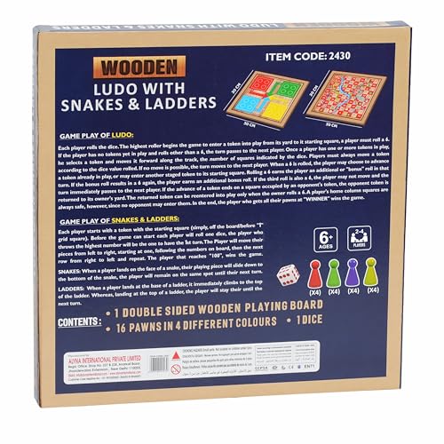 Ankit Toys & Games 2 in 1 Ludo & Snakes & Ladders Wooden Board Game β Premium Reversible Solid Family Game Set Classic Strategy & Luck Game Perfect Educational Gift for Kids & Adults Durable Board
