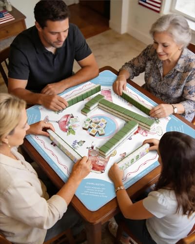 Mahjong Mat Table with Rules Mah Jong Mat Neoprene Travel Chinoiserie Floral Majong Learning Mat Instructions Mahjong Gifts Women Unique Non-Slip Rubber Pad, 31.5" x 31.5", Cocktail - color: Cocktail, size: 31.5" x 31.5"