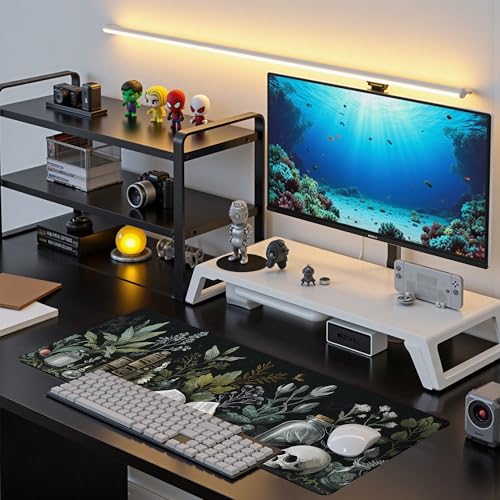 Dark Academia Mouse Pad Desk Mat XL Extended Large Gaming Desk Pad Mousepad, Mystical Green Plant Computer Laptop Keyboard and Mouse Mat, Desktop Protector Mat for Office and Home 31.5x11.8 in - color: Dark Academia