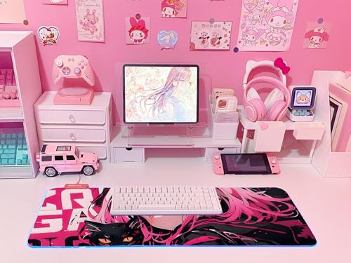 JMIYAV Pink RGB Gaming Mouse Pad 31.5x12 Inch PC XL Large Extended Glowing Led Light Up Desk Pad Non-Slip Rubber Base Computer Cute Mousepad Mat Desk Accessories Gaming Setup Sweet Girl - color: Sweet Girl