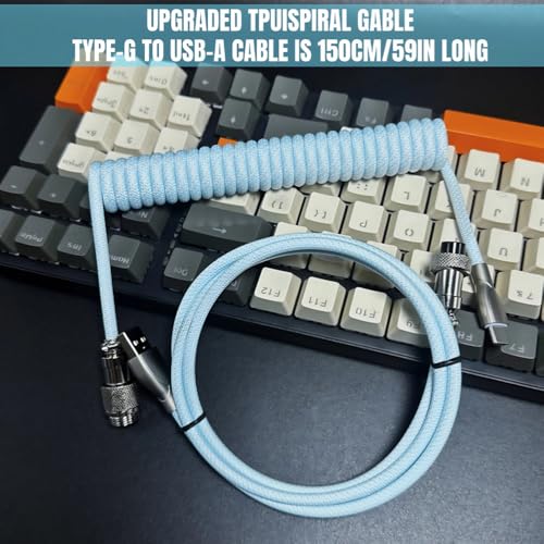 USB C Coiled Keyboard Cable,Custom 1.5ft Coil + 3ft Extension Mechanical Keyboard Cable with Detachable Metal Aviator,Nylon Braided USB C to USB A for Gaming Keyboard, PC,Computer Gamer & Enthusiasts - color: Blue
