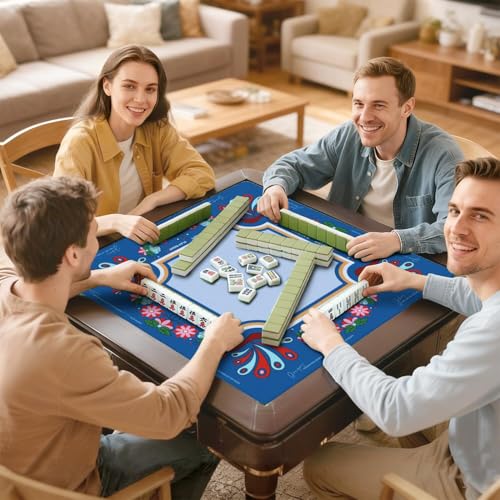 Mahjong Mat for Table with Carrying Bag & 3 Dice, Blue Peacock 31.5"x31.5" Square Rubber Mahjong Table Cover, Non-Slip & Noise Reduction Gaming Mat for Mah Jongg, Poker, Dominoes & Tile Games - color: Royal Blue