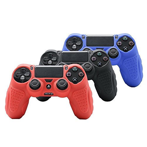 CHINFAI PS4 Controller DualShock4 Skin Grip Anti-Slip Silicone Cover Protector Case for Sony PS4/PS4 Slim/PS4 Pro Controller with 8 Thumb Grips (Red) - color: Red