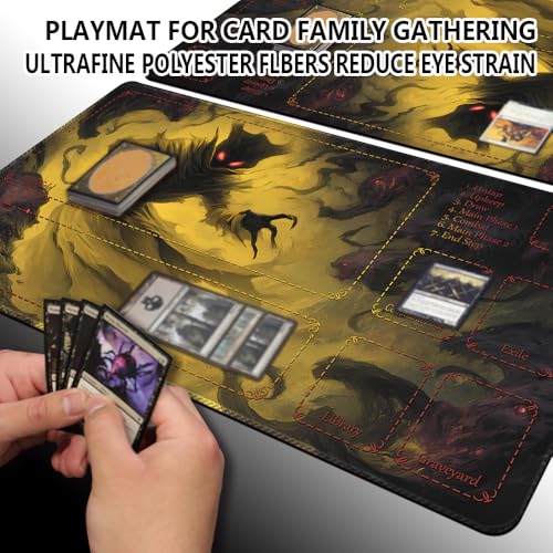 MTG Playmats(Stitched) 14x24in Compatible for OCG CCG RPG TCG Playmats with Card Zones Storage Bag (Devourer Night-with Zone) - color: Devourer Night-with Zone