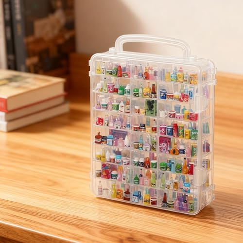 2 Pack 96-Slot Mini Brand Storage Cases, Clear Plastic Mini Brand Organizer Box with Adjustable Dividers, Portable Compartment Container for mi ni Toys and Collectibles (Case Only) - size: 2 pcs