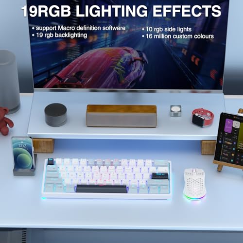SOLAKAKA SK961 Wireless Mechanical Keyboard with RGB Backlight,Tri-Mode BT5.0/Wired/2.4GHz 60 Percent Wireless Gaming Keyboard,Red Switch - color: SK961-whiteblue-redswitch