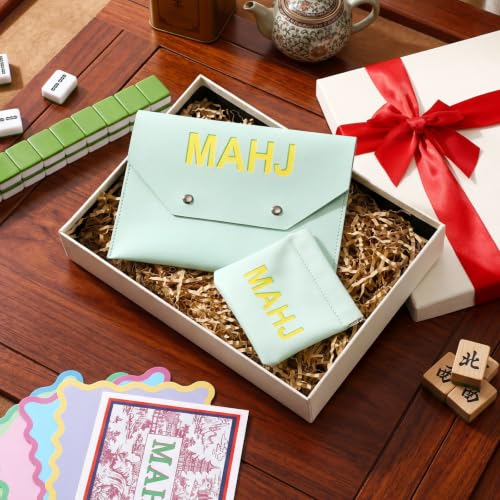 2 Pcs Leather Mahjong Card Bag Clutch Pouch Holder with PU Squeeze Dice Bag Mahjong Accessories Protector Cover Case for MAHJ Lover Playing Game Night(Light Green) - color: Light Green