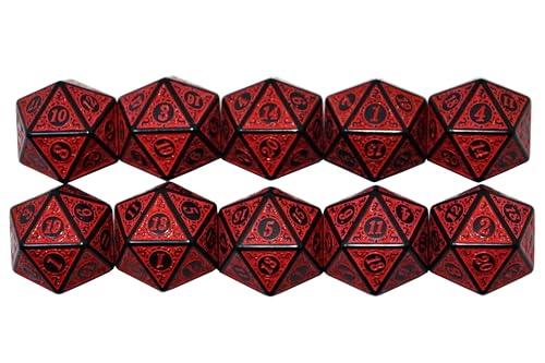 SmartDealsPro 10-Pack Retro 26mm Large 20 Sided Dice D20 Polyhedral Dice for DND RPG MTG Table Game(Retro Red) - color: Retro Red