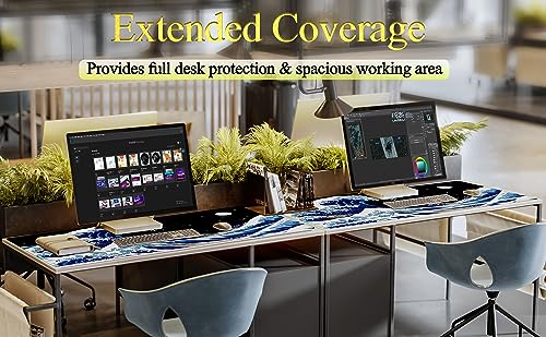 Gaming Laptop Mouse Pad,Sea Wave Big Mice Pads PC Keyboard Waterproof and Non-Slip 47.2" x 23.6" 0.15" Thick XL,XXL Rubber Table Mat, Kanagawa Surfing and Black Japanese Mouse Pads - color: A Kanagawa Surfing, size: 47.2" x 23.6"
