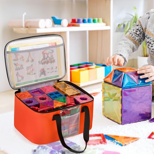 Rexmica 4 Pack Toy Storage Bag for Magnetic Building Tiles, Multifunction Toy Storage Organizer Bag, Magnetic Blocks Tiles Travel Bag Case with Visible Top for Building Blocks, Board Game