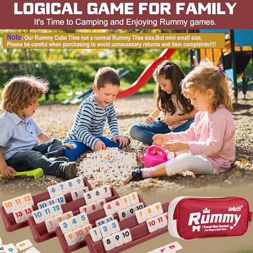 Smilejoy Mini Rummy Cube Six Player Edition, Travel Rummy Game Set with Portable Canvas Bag,Classic Board Game for Adults and Kids |160 Tiles|6 Playing Racks|1 Dice (2-6 Player) - style: Mini (2-6 player)
