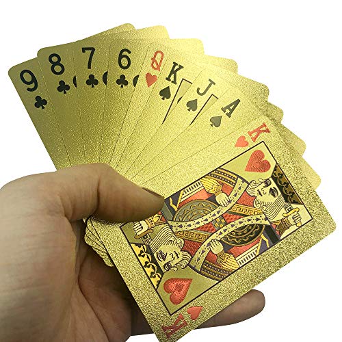 Yuanhe Gold Deck of Cards - Waterproof Playing Cards Luxury Playing Cards with Wooden Gift Box,Great for Poker Cards Game, Game Nights and Casino Party (Pack of 2) - size: 2.244X3.425 inch, bridge size cards (Pack of 2)