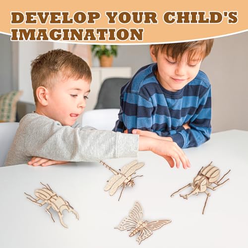 ELX Wooden 3D Puzzles for Kids 6+, 8 Piece Set Insect Animal Models, Wood Building Kits DIY Wooden Crafts Stem Toys peresents for Kids and Adults - style: 3D-Insects