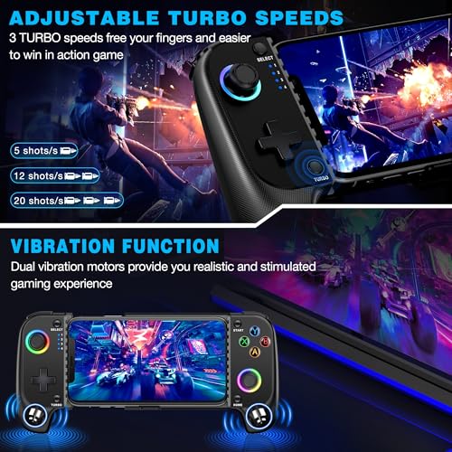 MystNova Wireless Phone Controller for iPhone & Android - Mobile Gamepad with Hall Effect Joysticks, Compatible with Xbox/PS5/Steam Link/Cloud Gaming, Ergonomic Design, Long Battery Life - color: Black