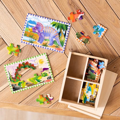 Melissa & Doug 4‑in‑1 Wooden Dinosaur Jigsaw Puzzle Set, 48 Pieces with Storage Box, Toddler Puzzle Toy for Kids Ages 3+ - FSC Certified - style: Dinosaurs