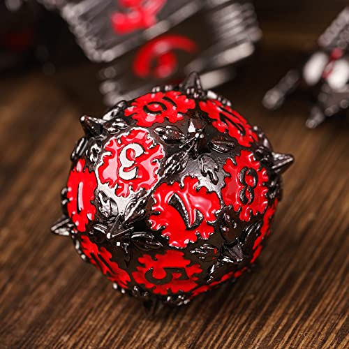 UDIXI Metal DND Dice Set, 7PCS Polyhedral D&D Dice Set Dragon for Role Playing Games and Other Tabletop Game (Black Red) - color: Dg-black With Red Number
