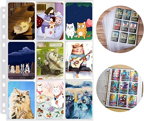 2700 Pockets Trading Card Sleeve Pages,150 Pack Double Side 9-Pocket Protectors Card Sleeves Binder Sheets 11 Ring for Standard Size Sport Cards, Baseball Cards, Game Cards (150)