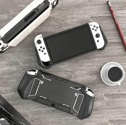 Mumba Dockable Case for Nintendo Switch OLED 2021, Blade Series TPU Grip Protective Cover Accessories Compatible with 7 Inch and Joy-Con Controller (Black) - color: Black