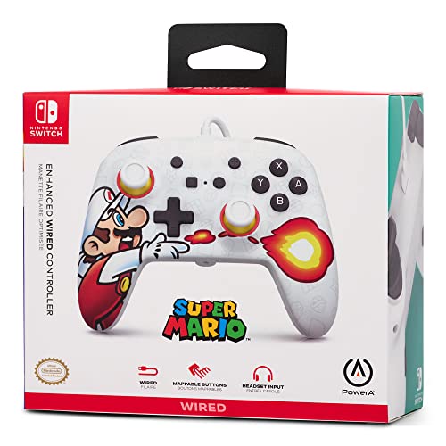 PowerA Enhanced Wired Controller for Nintendo Switch - Fireball Mario, Gamepad, game controller, wired controller, officially licensed - color: Fireball Mario