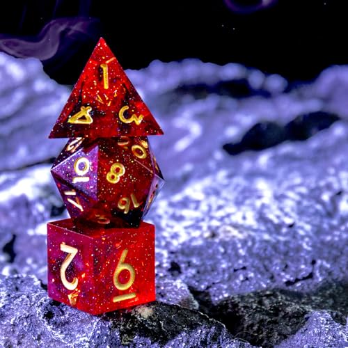 DND Dice Set Handmade 7 Accessories Sharp Edge Dice for Dungeons and Dragons TTRPG Games, Multi-Sided RPG Polyhedral Resin Sharp Edge Dice Roleplaying Games (Black Red) - color: Black Red