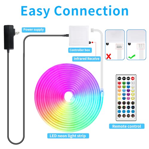 LED Neon Rope Lights 50FT,IP65 Waterproof LED Strip Lights,Music Sync LED Lights with Remote and APP Control, 24V RGB LED Rope Lights for Bedroom,Holiday Decoration(with Snap &Screws) | Music Sync LED Lights with Remote and APP Control, RGB LED Rope Light